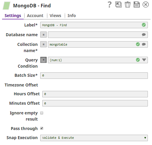 MongoDB Find Snap settings