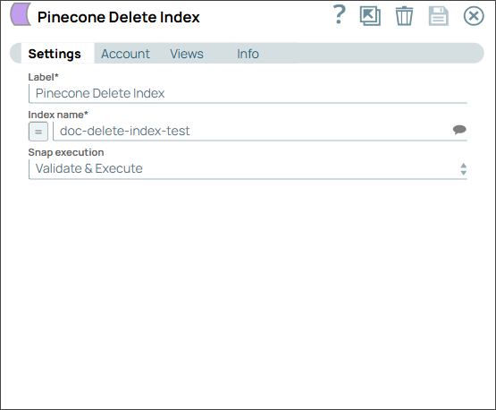 Pinecone Delete Index Snap configuration