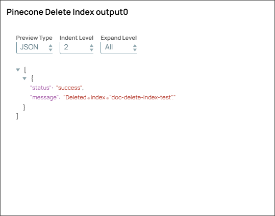 Pinecone Delete Index Snap output