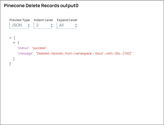 Pinecone Delete Records Snap output