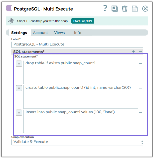 Postgres-multiexecute-snap-config