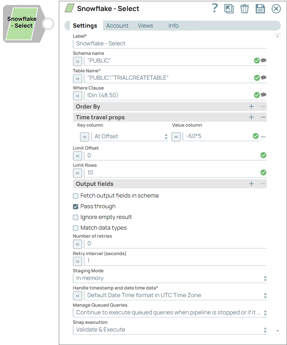 Snowflake Select Configuration