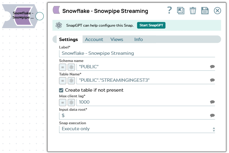 Snowflake Snowpipe Streaming Configuration