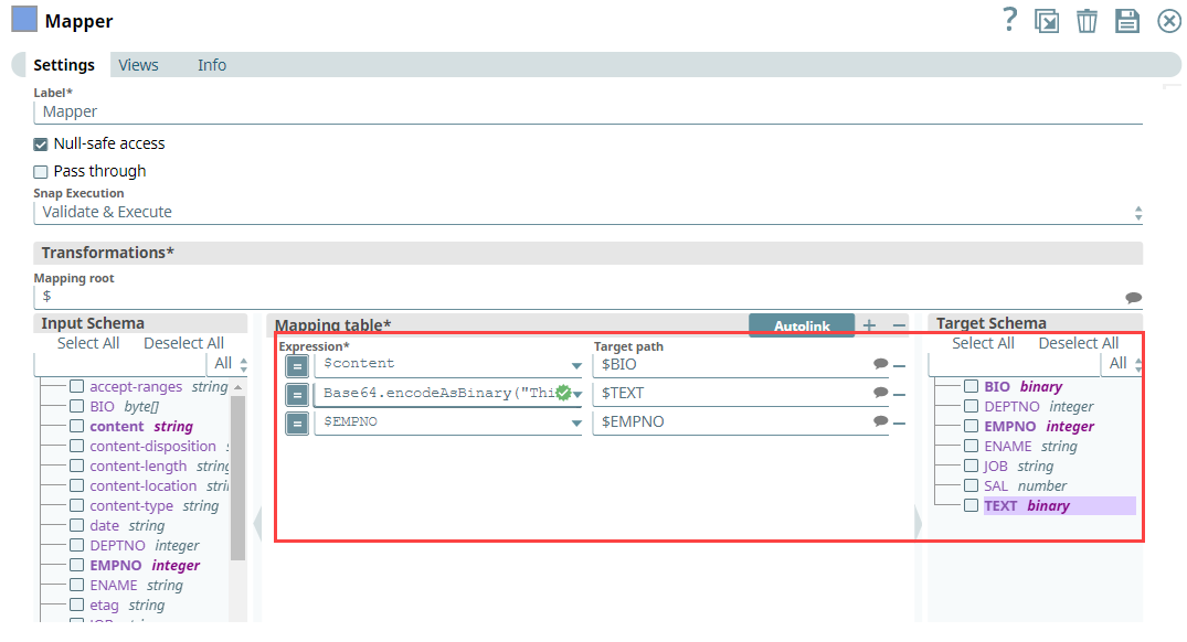 Mapper Snap Configuration