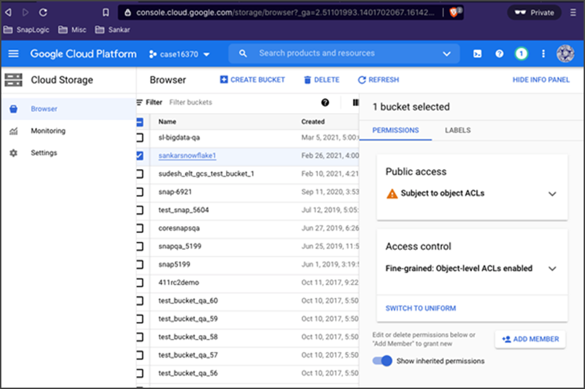 Snowflake GCP Storage Bucket