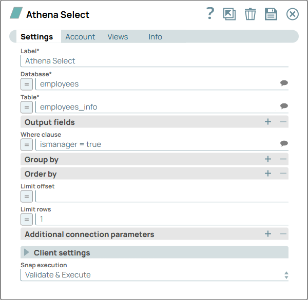 Athena Select Snap configuration