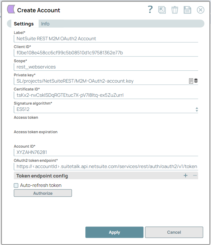 NetSuite REST M2M OAuth2 Account