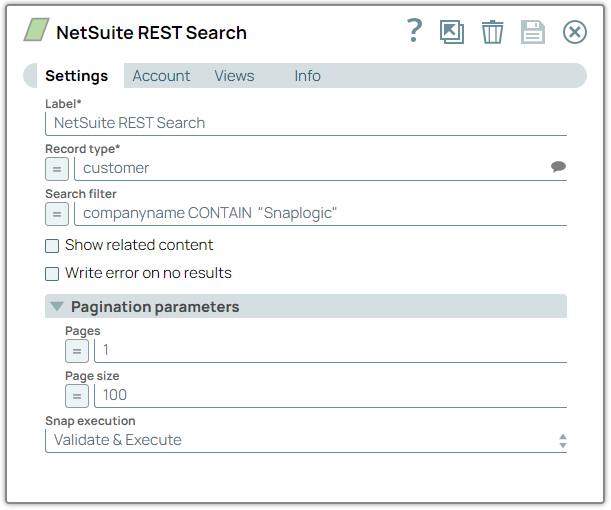 NetSuite REST Search Snap Configuration