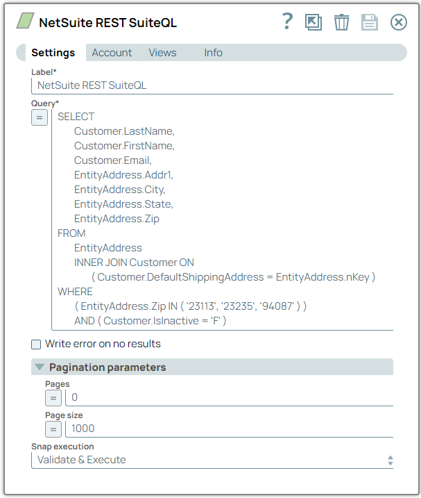 NetSuite REST SuiteQL Snap Configuration