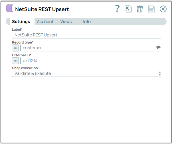 NetSuite REST Upsert Snap Configuration