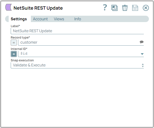 NetSuite REST Update Snap Configuration