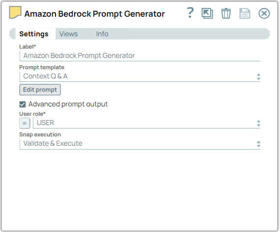 Amazon Bedrock Prompt Generator Snap Configuration