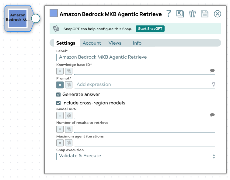 Amazon Bedrock MKB Agentic Retrieve Snap configuration