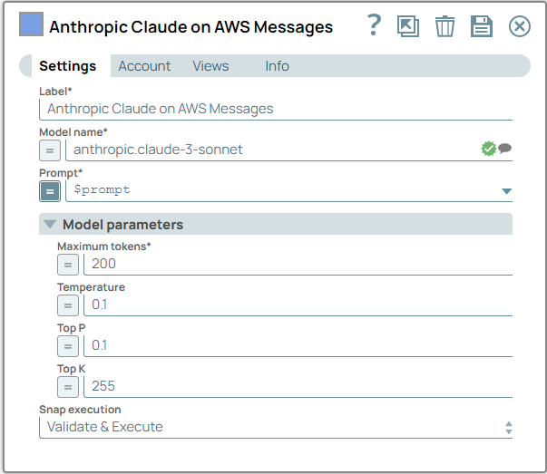 Anthropic Claude on AWS Messages Snap Configuration