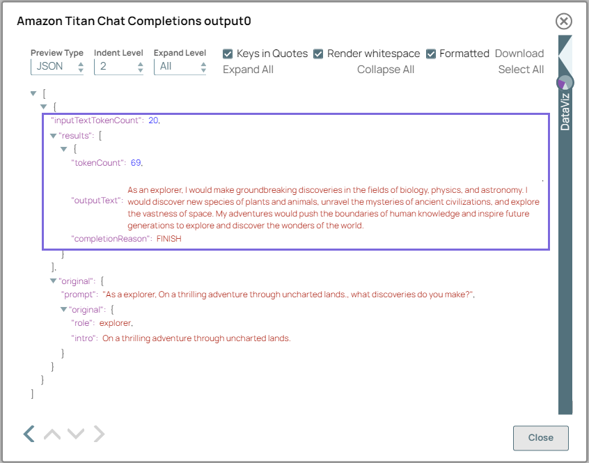Amazon Titan Chat Completions Snap Output