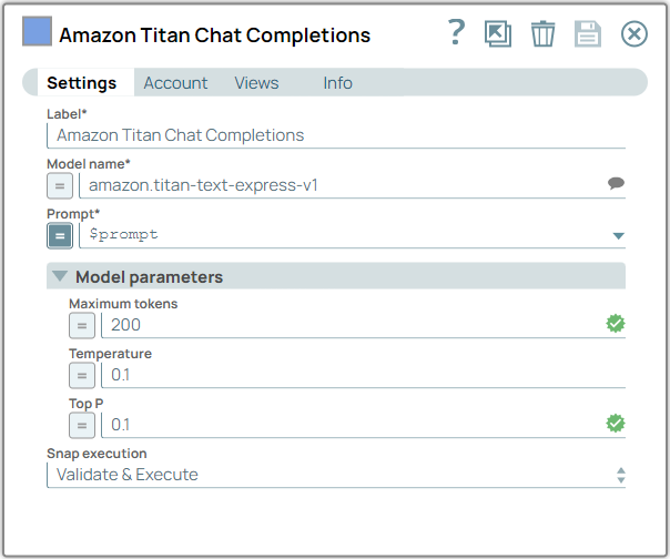 Amazon Titan Chat Completions Snap Configuration