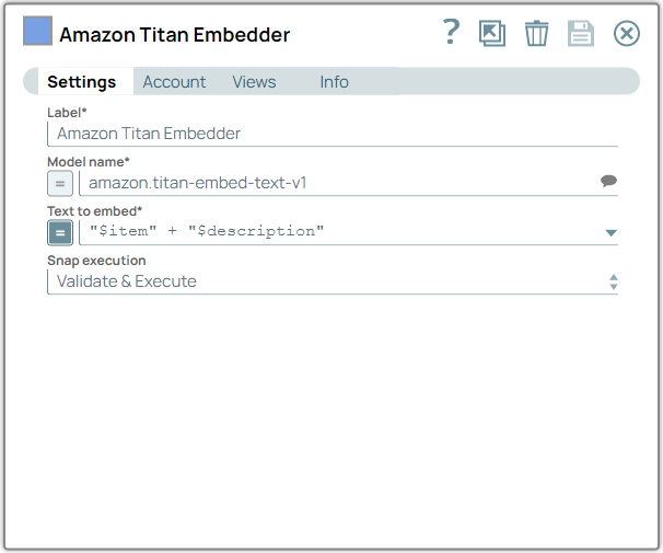 Amazon Titan Embedder Snap Configuration