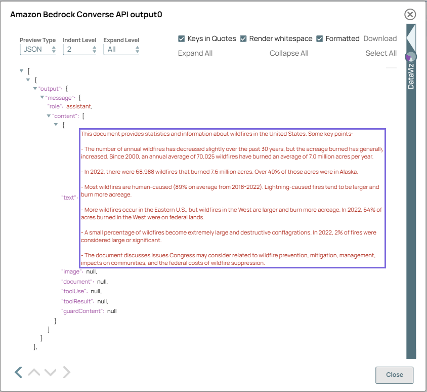 Amazon Bedrock Converse API Snap output