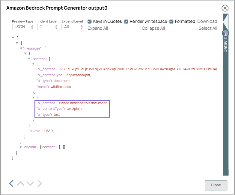 Amazon Bedrock Prompt Generator Snap output