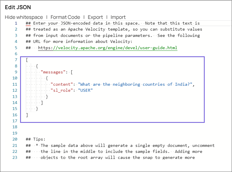 JSON Generator Snap Configuration