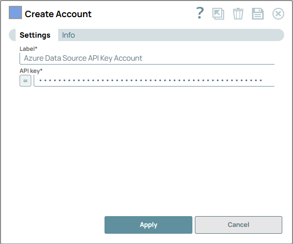 Azure Data Source API Key Account