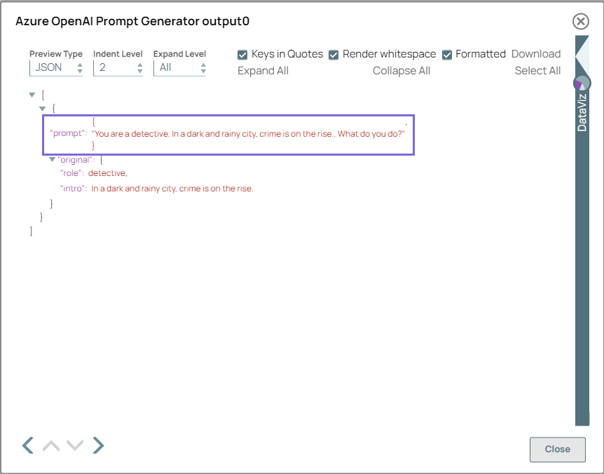 Azure OpenAI Prompt Generator Snap Output