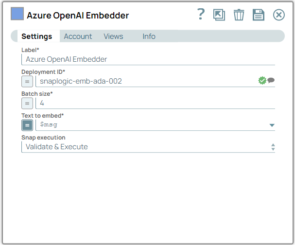 Azure OpenAI Embedder Snap Configuration