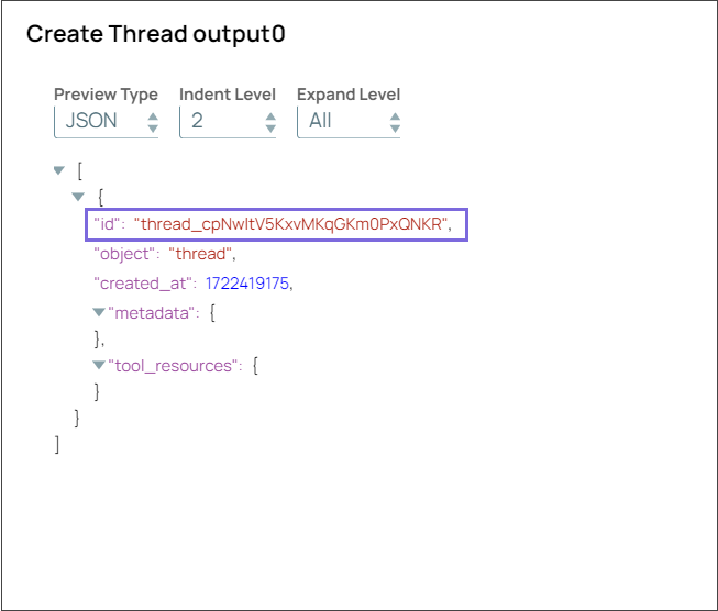 Create Thread Snap Output