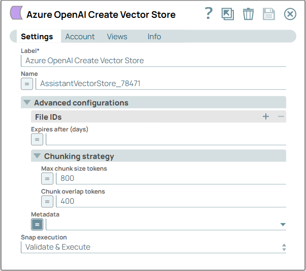 Azure OpenAI Create Vector Store Snap configuration