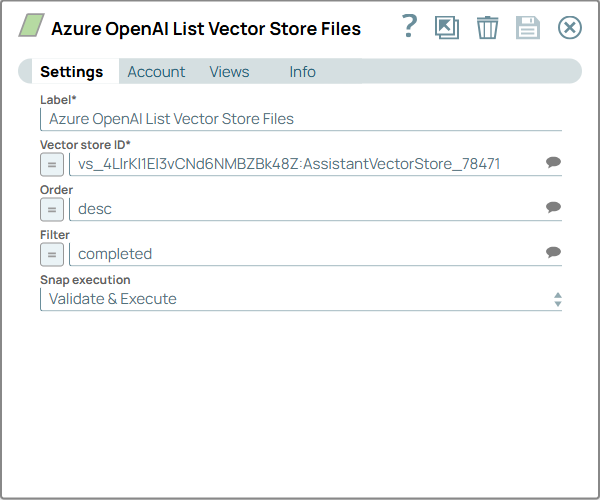 Azure OpenAI List Vector Store Files Snap configuration