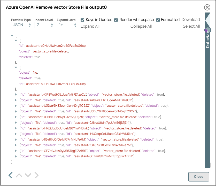 Azure OpenAI Remove Vector Store File Snap output