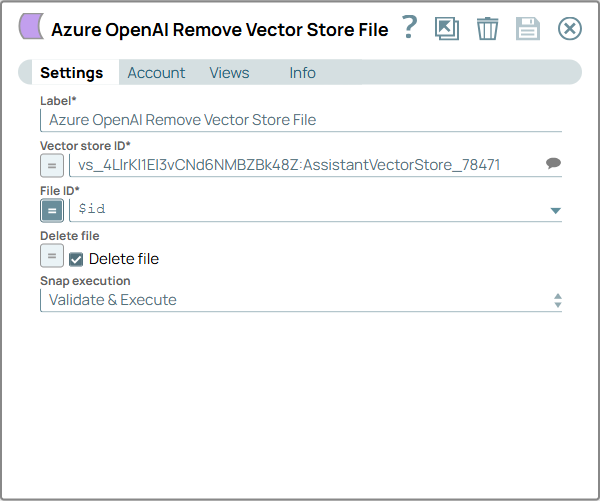 Azure OpenAI Remove Vector Store File Snap configuration