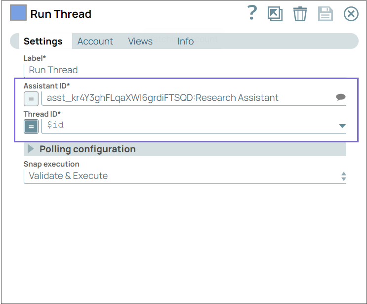 Run Thread Snap Configuration