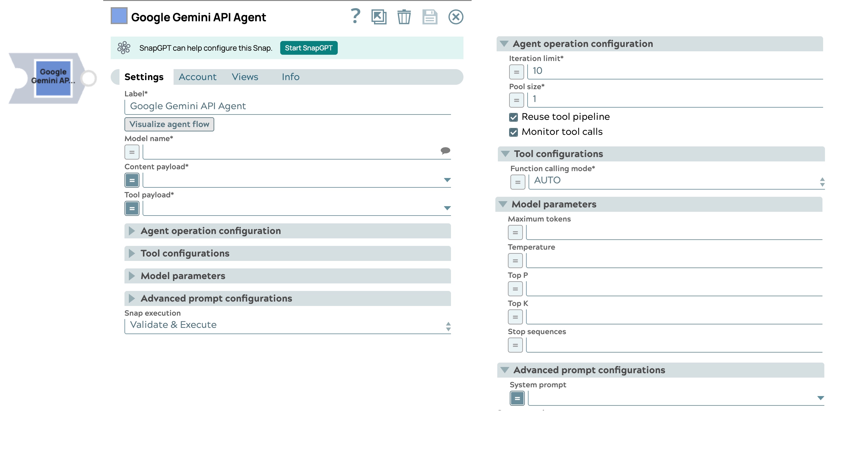 Snap dialog with fieldsets expanded on the right side