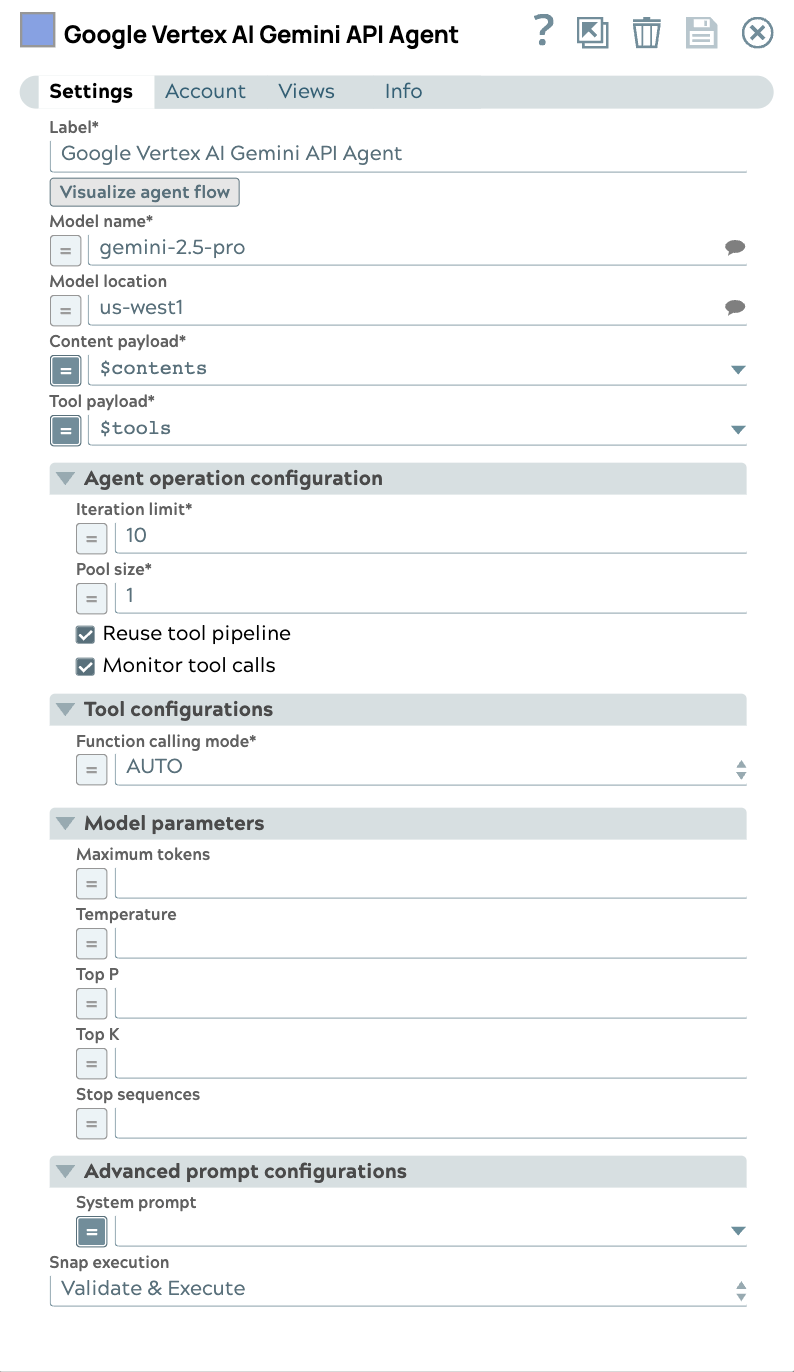 Google Vertex AI Gemini API Agent Snap dialog