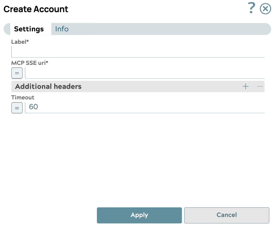 Create MCP SSE Account dialog