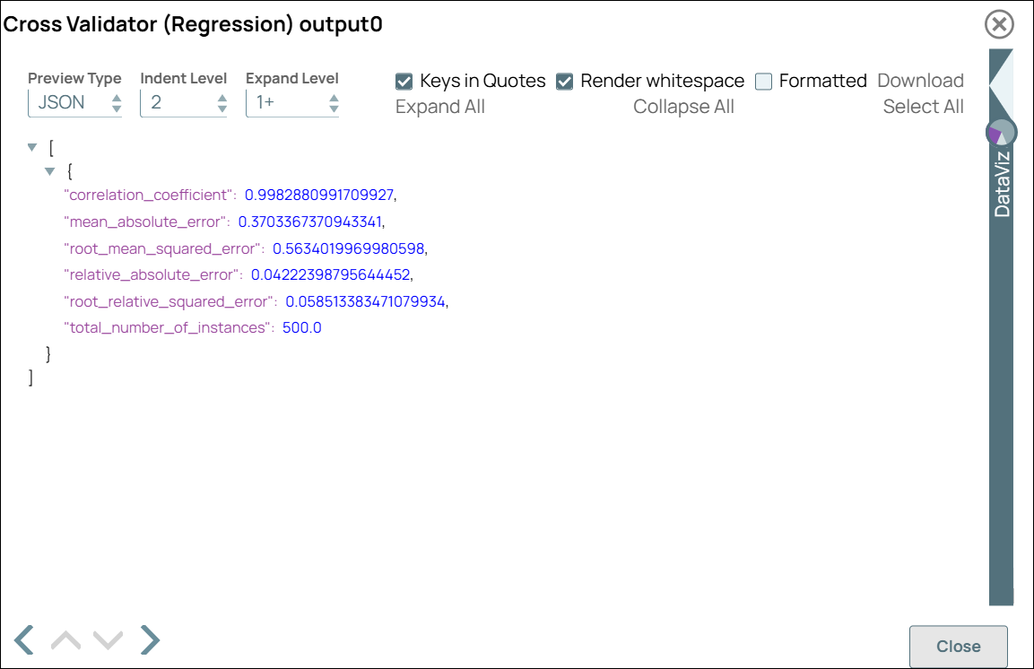 Cross Validator (Regression) Snap Output