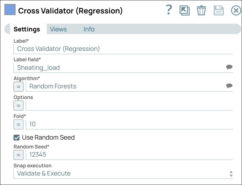 Cross Validator (Regression) Snap Configuration