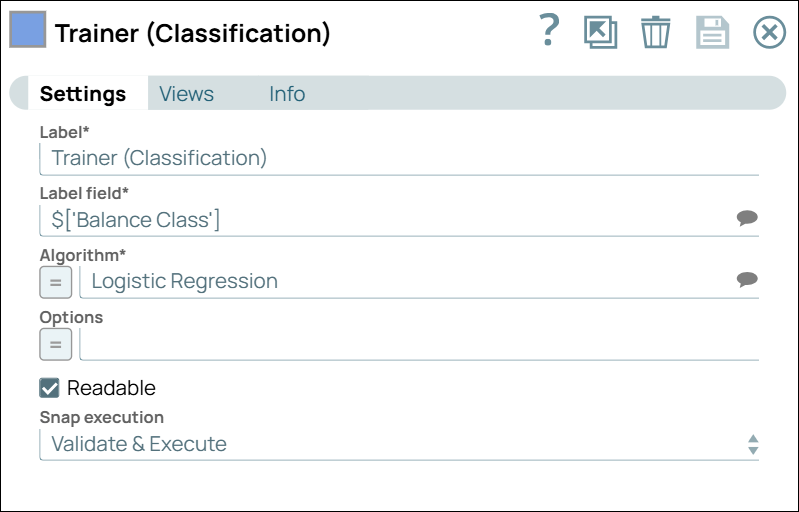 Trainer (Classification) Snap Configuration