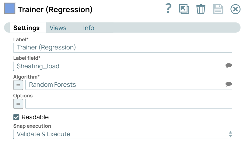 Trainer (Regression) Snap Configuration