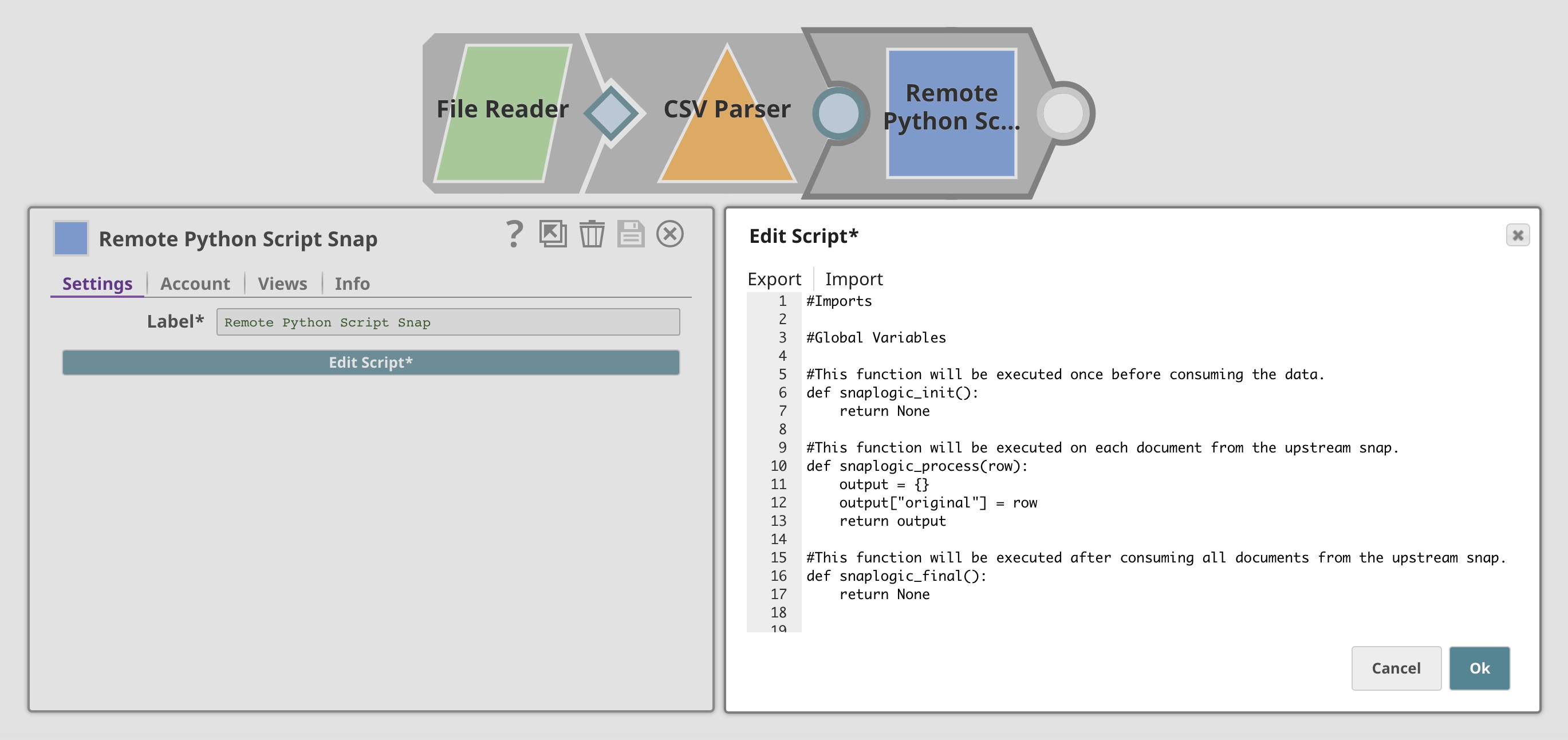 Pipeline with Python Snap and Built-in Editor