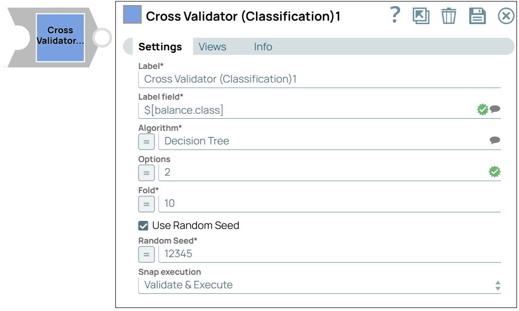 Cross Validator (Classification) Snap Settings