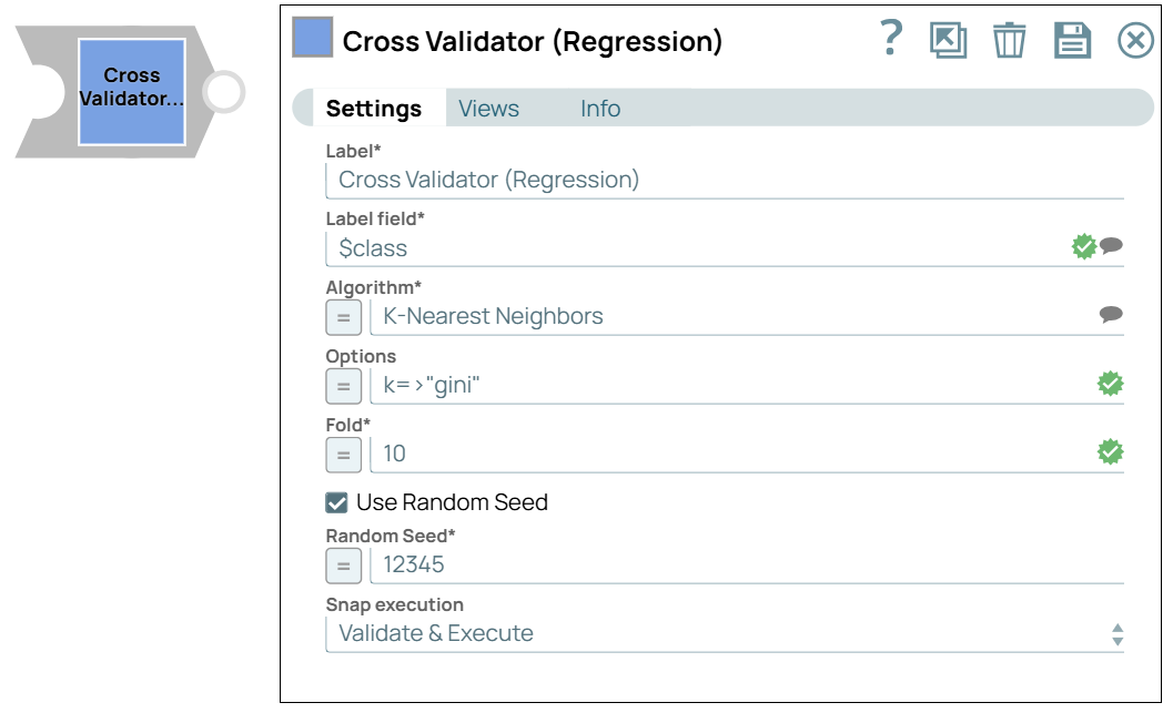 Cross Validator (Regression) Snap Settings