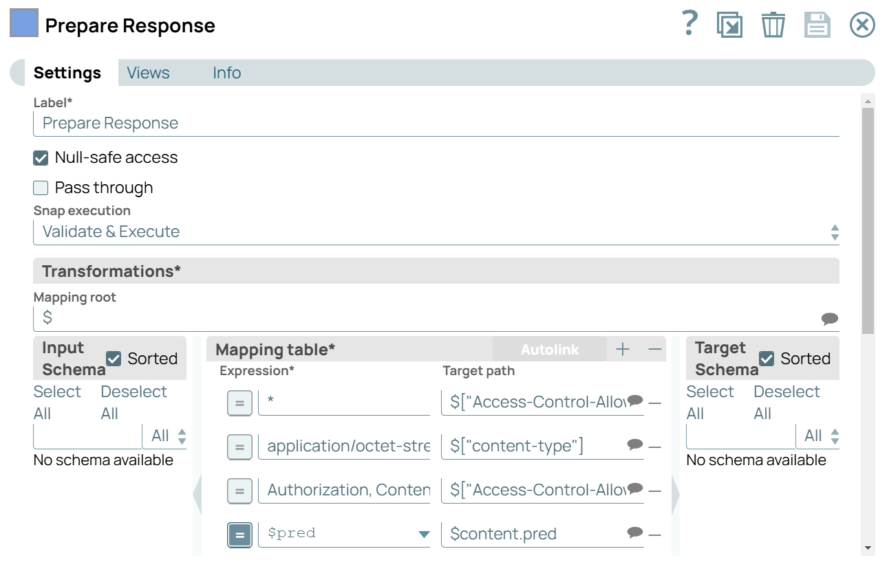 Prepare Response Snap Settings