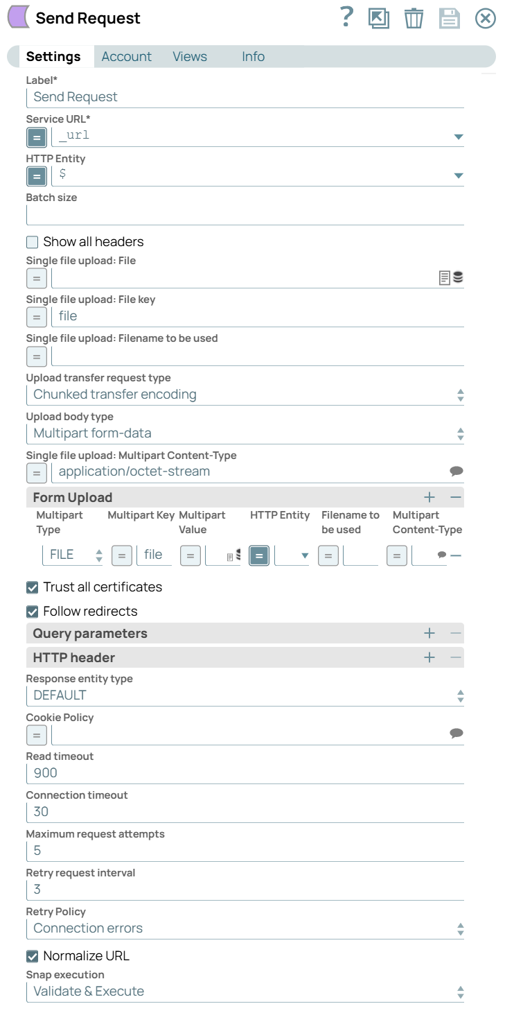 Send Request (Rest Post) Snap settings