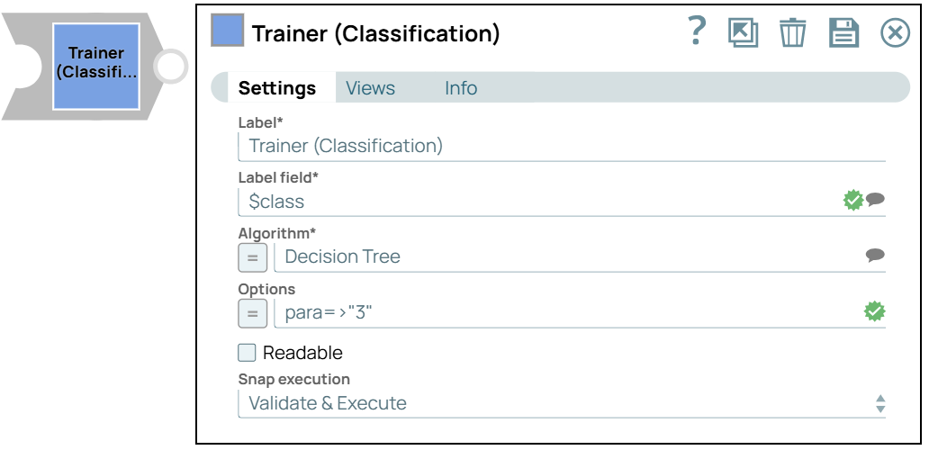 Trainer (Classification) Snap Settings