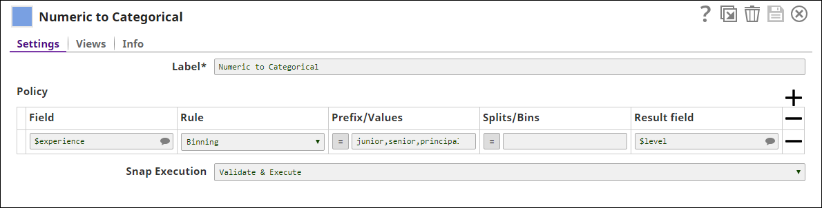 Numeric to Categorical Snap Settings