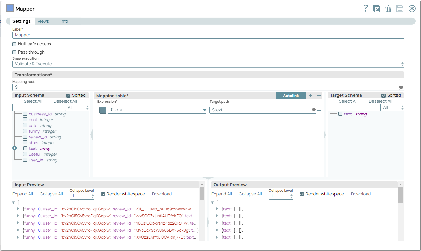 Mapper Snap configuration