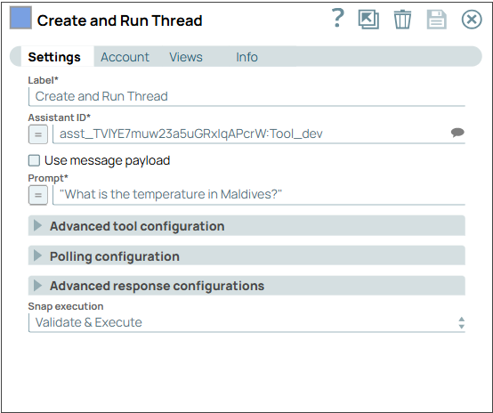 Create and Run Thread Snap configuration