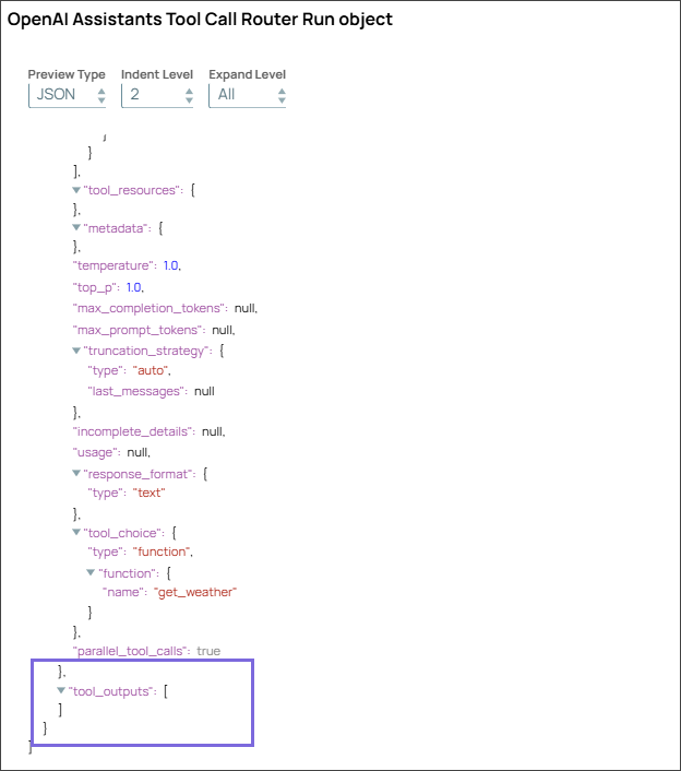 OpenAI Assistants Tool Call Router output preview